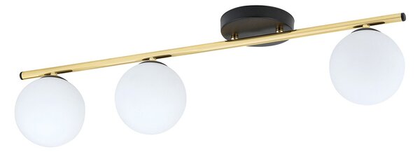 Plafoniera Contemporanea 3 Luci Wugu Acciaio Oro Nero Sfervetro Bianco