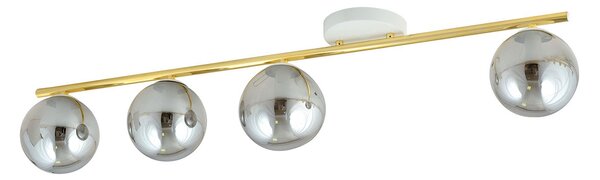 Plafoniera Contemporanea 4 Luci Wugu Acciaio Oro Bianco Sfervetro Fumè