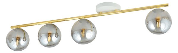 Plafoniera Contemporanea 4 Luci Wugu Acciaio Oro Bianco Sfervetro Fumè