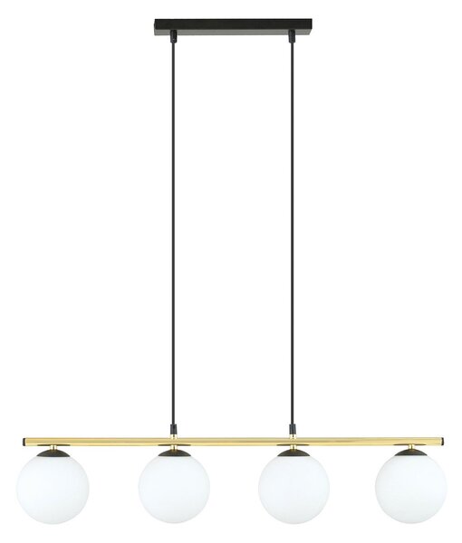 Sospensione Contemporanea 4 Luci Wugu Acciaio Oro Nero Sfervetro Bianco