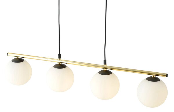 Sospensione Contemporanea 4 Luci Wugu Acciaio Oro Nero Sfervetro Bianco