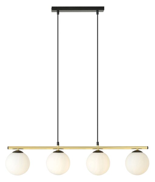 Sospensione Contemporanea 4 Luci Wugu Acciaio Oro Nero Sfervetro Bianco