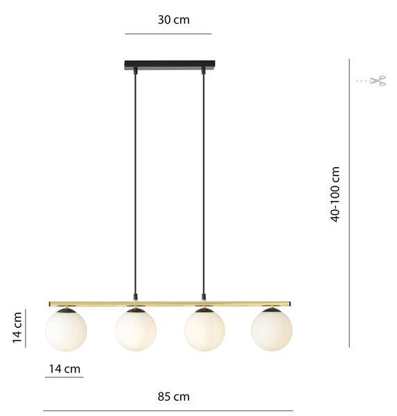 Sospensione Contemporanea 4 Luci Wugu Acciaio Oro Nero Sfervetro Bianco