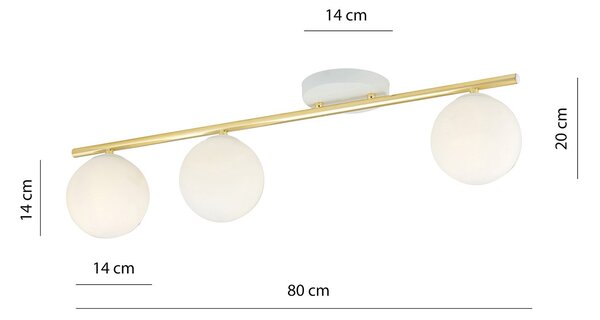 Plafoniera Contemporanea 3 Luci Wugu Acciaio Oro E Sfere Vetro Bianco