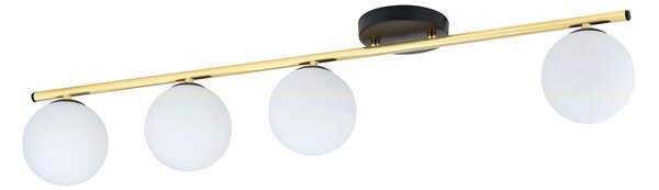 Plafoniera Contemporanea 4 Luci Wugu Acciaio Oro Nero Sfervetro Bianco