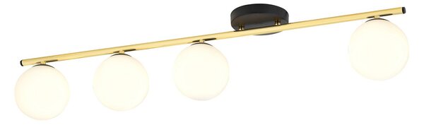 Plafoniera Contemporanea 4 Luci Wugu Acciaio Oro Nero Sfervetro Bianco