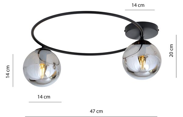 Plafoniera Minimal 2 Luci Chong In Acciaio Nero E Sfere In Vetro Fumè