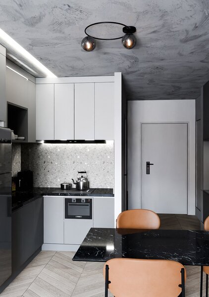 Plafoniera Minimal 2 Luci Chong In Acciaio Nero E Sfere In Vetro Fumè