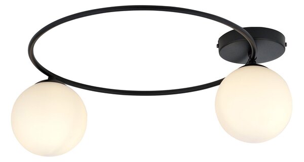Plafoniera Minimal 2 Luci Chong Acciaio Nero E Sfere In Vetro Bianco