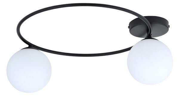 Plafoniera Minimal 2 Luci Chong Acciaio Nero E Sfere In Vetro Bianco
