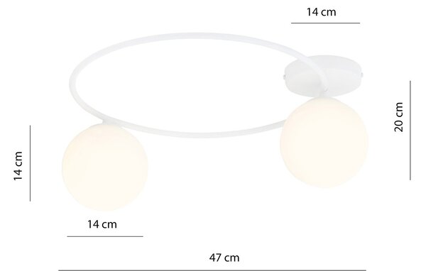 Plafoniera Minimal 2 Luci Chong Acciaio Bianco E Sfere In Vetro Bianco