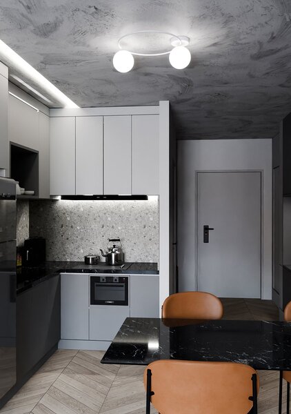 Plafoniera Minimal 2 Luci Chong Acciaio Bianco E Sfere In Vetro Bianco