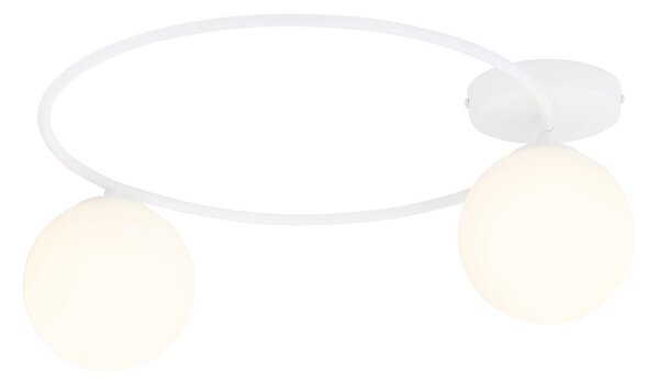 Plafoniera Minimal 2 Luci Chong Acciaio Bianco E Sfere In Vetro Bianco