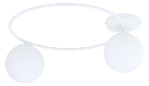 Plafoniera Minimal 2 Luci Chong Acciaio Bianco E Sfere In Vetro Bianco