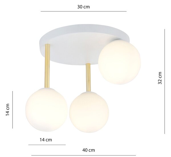 Plafoniera Contemporanea 3 Luci Myrddin Acciaio Bianco Oro Sfervetro Bianco