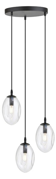 Sospensione Minimal 3 Luci Pendragon Acciaio Nero E Vetro Trasparente