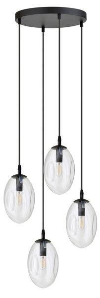 Sospensione Minimal 4 Luci Pendragon Acciaio Nero E Vetro Trasparente