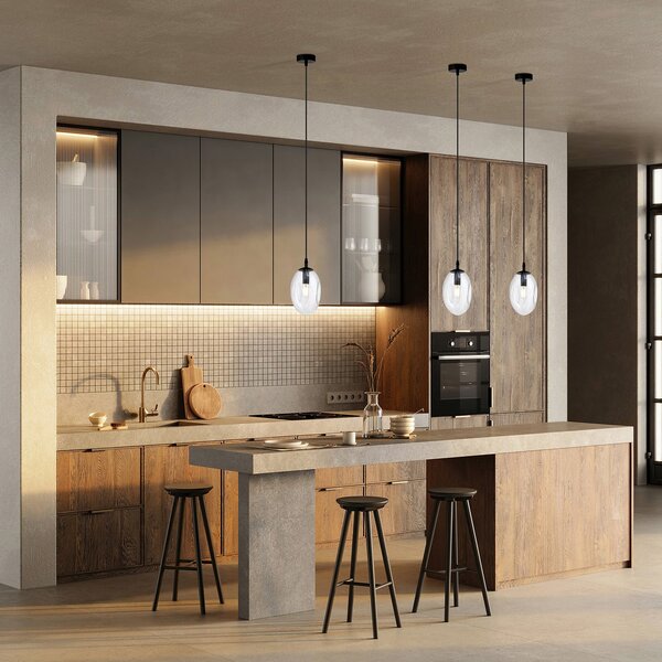 Sospensione Minimal 1 Luce Pendragon Acciaio Nero E Vetro Trasparente
