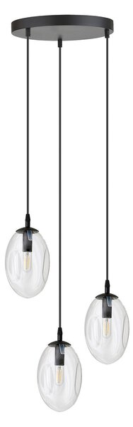 Sospensione Minimal 3 Luci Pendragon Acciaio Nero E Vetro Trasparente