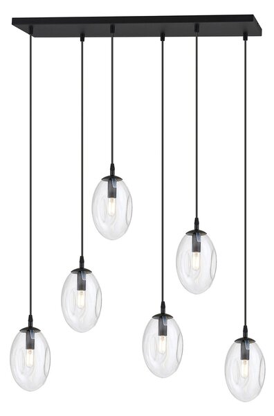 Sospensione Minimal 6 Luci Pendragon Acciaio Nero E Vetro Trasparente