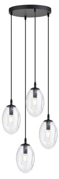 Sospensione Minimal 4 Luci Pendragon Acciaio Nero E Vetro Trasparente