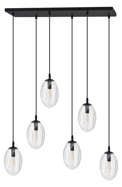 Sospensione Minimal 6 Luci Pendragon Acciaio Nero E Vetro Trasparente