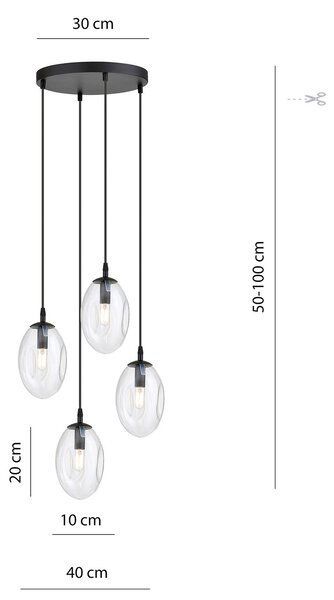 Sospensione Minimal 4 Luci Pendragon Acciaio Nero E Vetro Trasparente