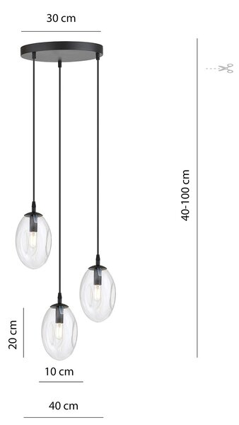 Sospensione Minimal 3 Luci Pendragon Acciaio Nero E Vetro Trasparente