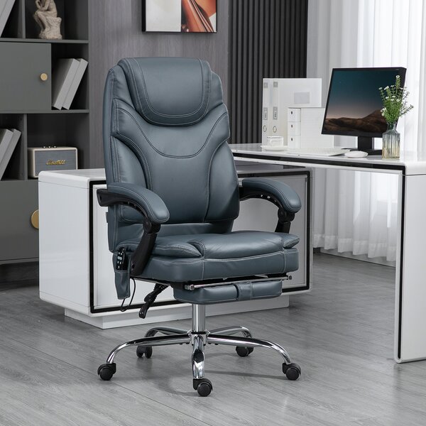 Vinsetto Sedia da Ufficio Massaggiante Riscaldante con 6 punti, 3 modalità, 3 intensità e Poggiapiedi, in PU, 67x67x113-121 cm, Grigio| Aosom Italy