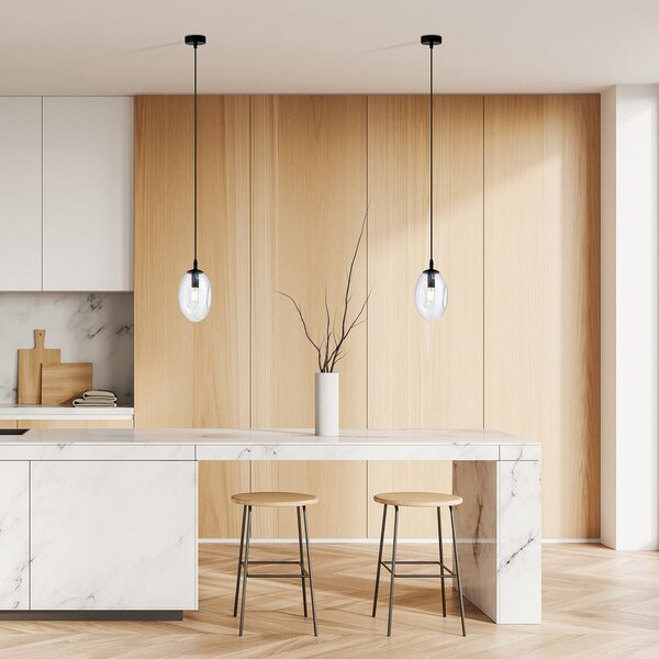 Sospensione Minimal 1 Luce Pendragon Acciaio Nero E Vetro Trasparente