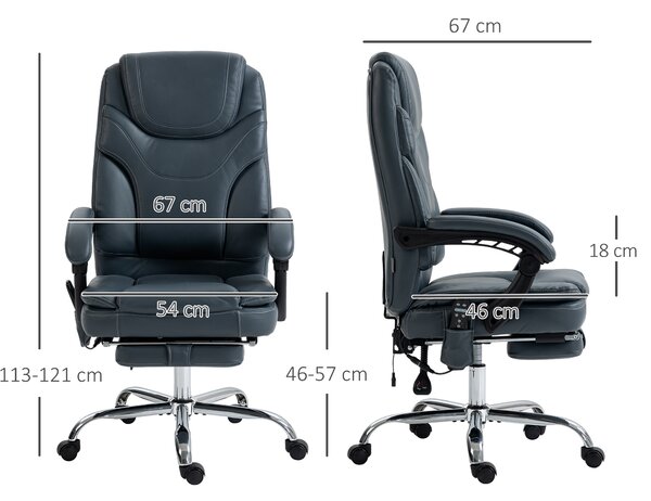 Vinsetto Sedia da Ufficio Massaggiante Riscaldante con 6 punti, 3 modalità, 3 intensità e Poggiapiedi, in PU, 67x67x113-121 cm, Grigio| Aosom Italy