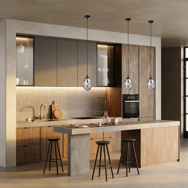 Sospensione Minimal 1 Luce Pendragon Acciaio Nero E Vetro Fumè