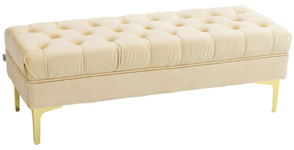 HOMCOM Panca Fondo Letto Imbottita con Rivestimento Trapuntato in Tessuto Effetto Velluto, 118x45x42 cm, Beige