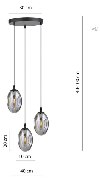 Sospensione Minimal 3 Luci Pendragon Acciaio Nero E Vetro Fumè