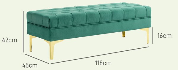 HOMCOM Cassapanca Contenitore Imbottita con Rivestimento Trapuntato in Tessuto Effetto Velluto,per fondoletto e ingresso, Verde Scuro| Aosom Italy
