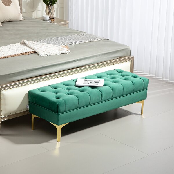 HOMCOM Cassapanca Contenitore Imbottita con Rivestimento Trapuntato in Tessuto Effetto Velluto,per fondoletto e ingresso, Verde Scuro| Aosom Italy