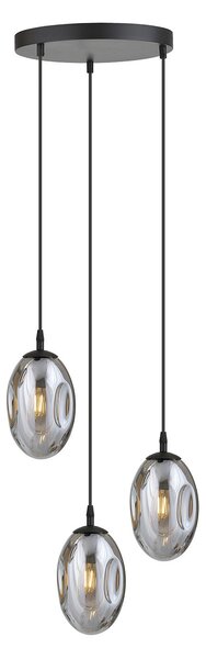 Sospensione Minimal 3 Luci Pendragon Acciaio Nero E Vetro Fumè