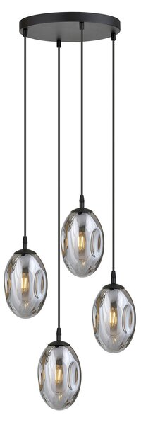 Sospensione Minimal 4 Luci Morigena Acciaio Nero E Vetro Fumè