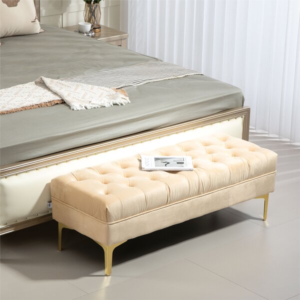 HOMCOM Panca Fondo Letto Imbottita con Rivestimento Trapuntato in Tessuto Effetto Velluto, 118x45x42 cm, Beige