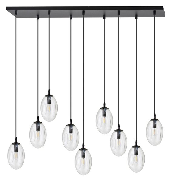 Sospensione Minimal 9 Luci Pendragon Acciaio Nero E Vetro Trasparente