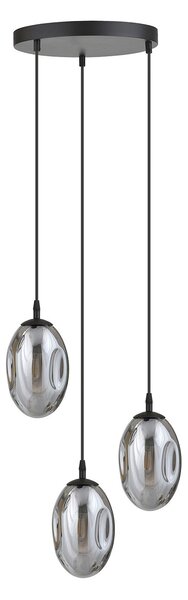 Sospensione Minimal 3 Luci Pendragon Acciaio Nero E Vetro Fumè
