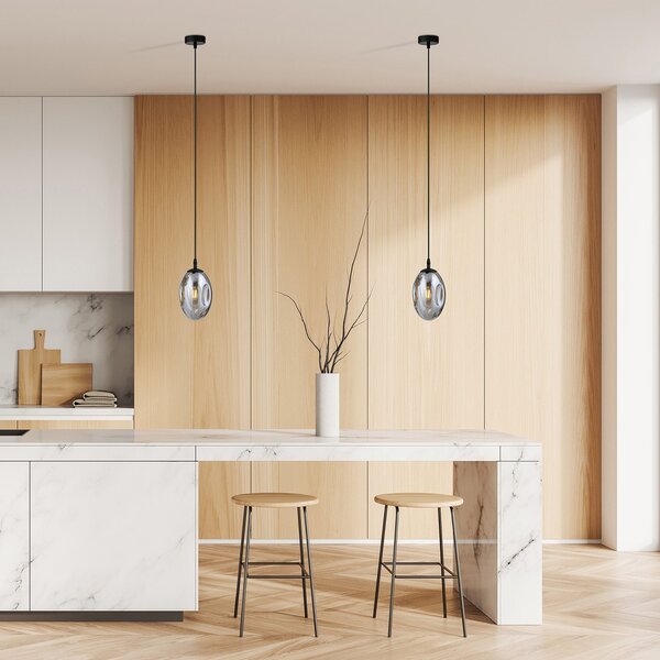 Sospensione Minimal 1 Luce Pendragon Acciaio Nero E Vetro Fumè