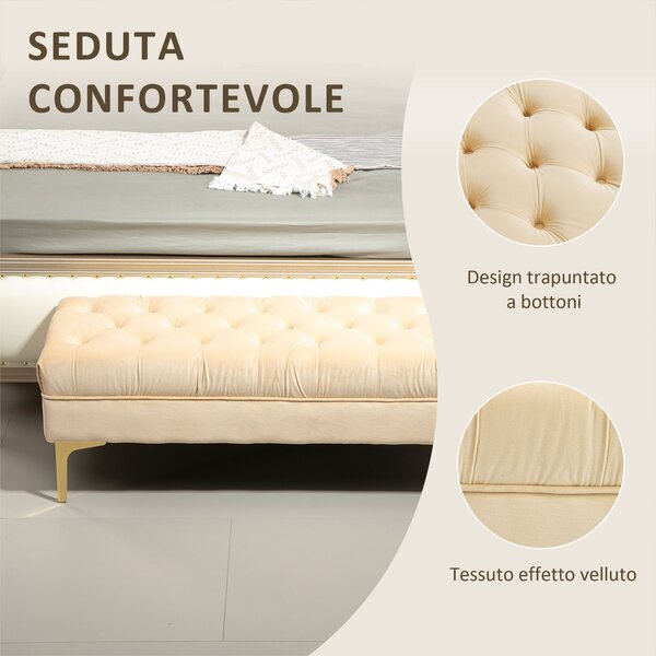 HOMCOM Panca Fondo Letto Imbottita con Rivestimento Trapuntato in Tessuto Effetto Velluto, 118x45x42 cm, Beige