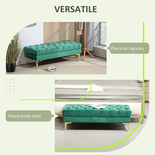 HOMCOM Cassapanca Contenitore Imbottita con Rivestimento Trapuntato in Tessuto Effetto Velluto,per fondoletto e ingresso, Verde Scuro| Aosom Italy