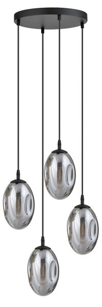 Sospensione Minimal 4 Luci Morigena Acciaio Nero E Vetro Fumè