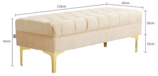 HOMCOM Panca Fondo Letto Imbottita con Rivestimento Trapuntato in Tessuto Effetto Velluto, 118x45x42 cm, Beige