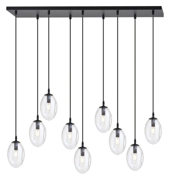 Sospensione Minimal 9 Luci Pendragon Acciaio Nero E Vetro Trasparente