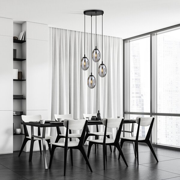 Sospensione Minimal 4 Luci Morigena Acciaio Nero E Vetro Fumè