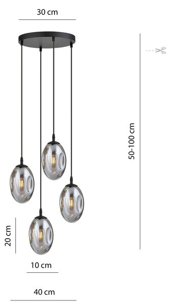 Sospensione Minimal 4 Luci Morigena Acciaio Nero E Vetro Fumè