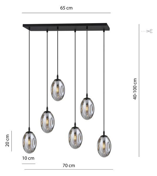 Sospensione Minimal 6 Luci Morigena Acciaio Nero E Vetro Fumè
